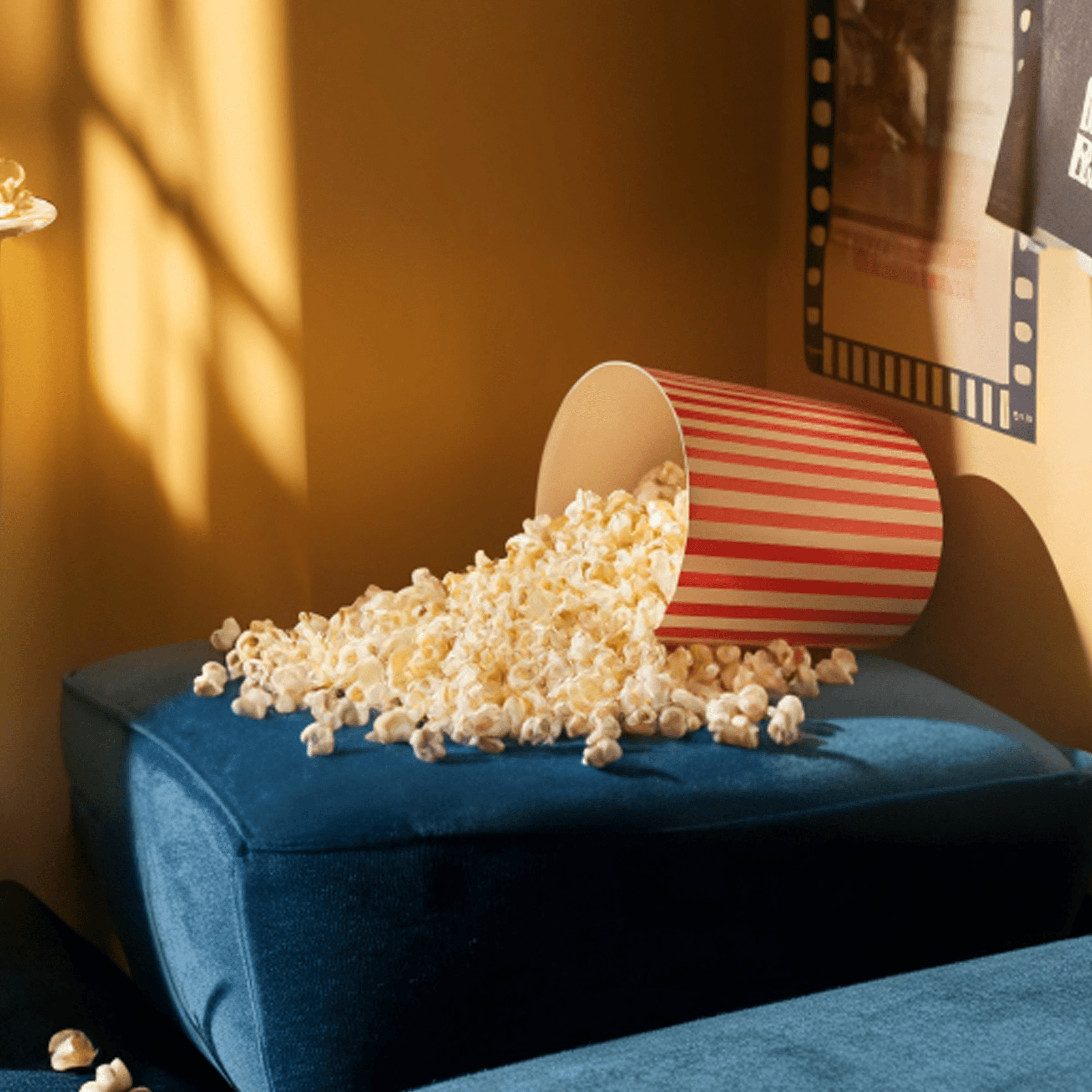 AI-generated popcorn video frames — prompt preview in JUSR