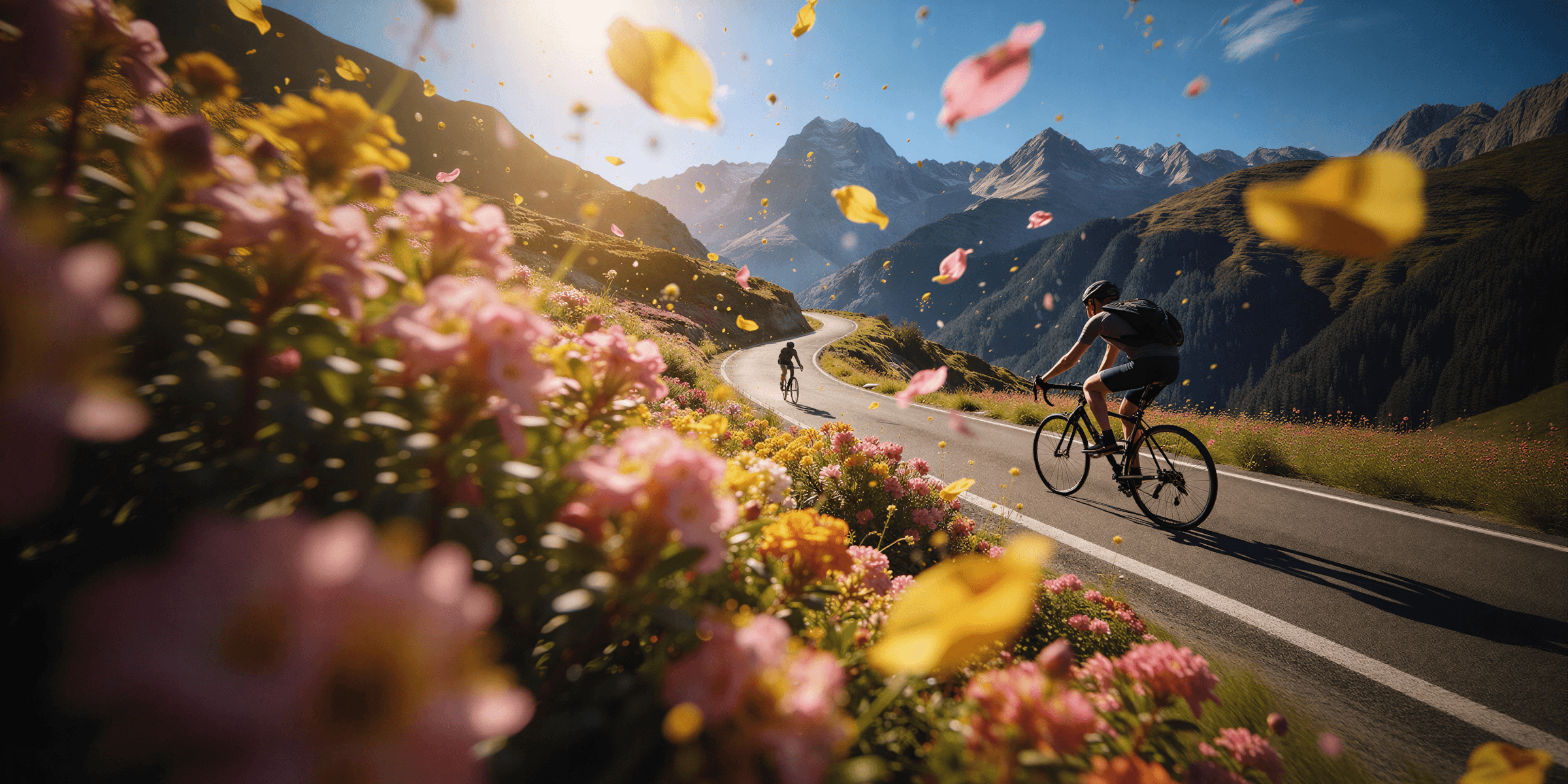Colorful wildflowers in soft focus, warm cinematic tones — AI generated with JUSR