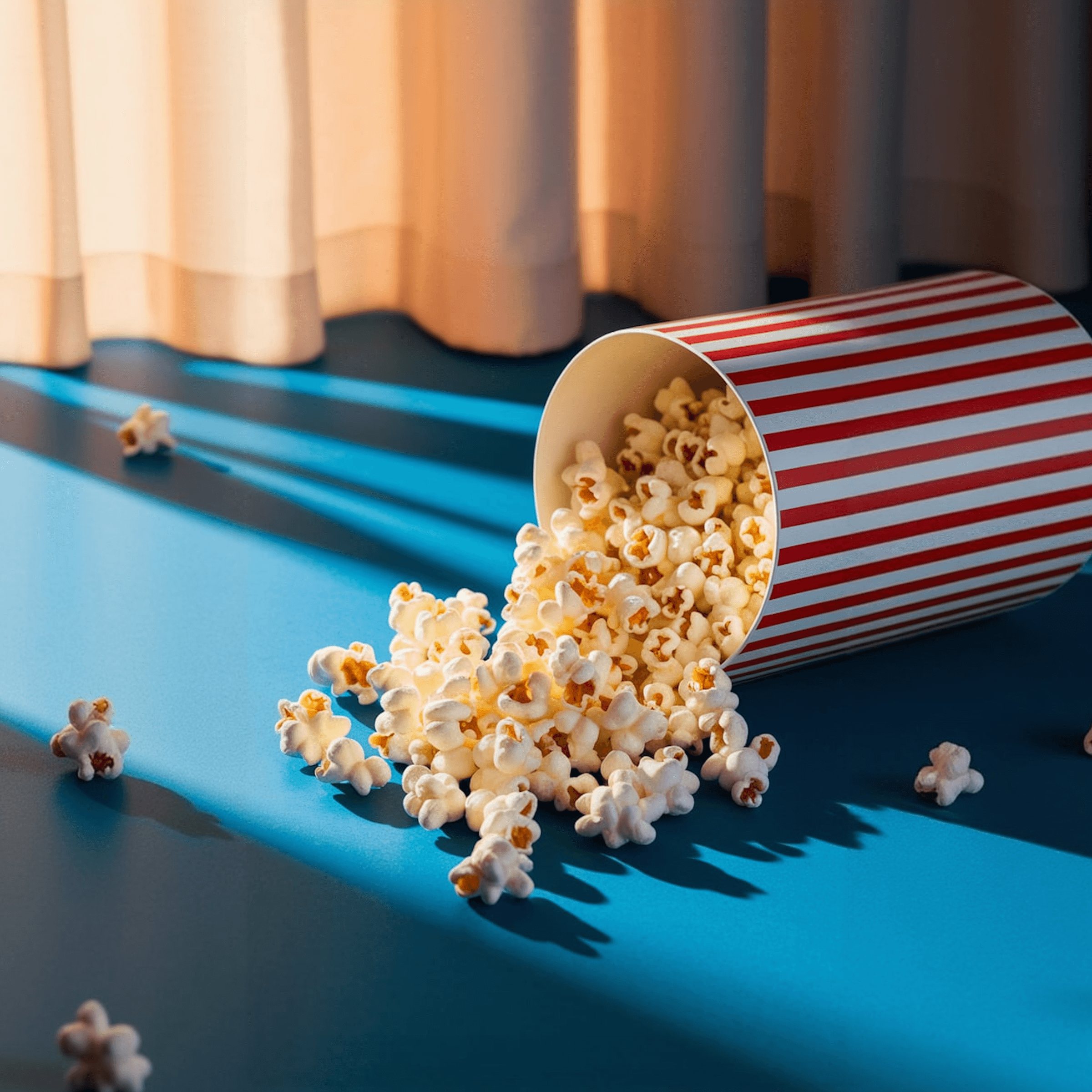 AI-generated popcorn video frames — prompt preview in JUSR