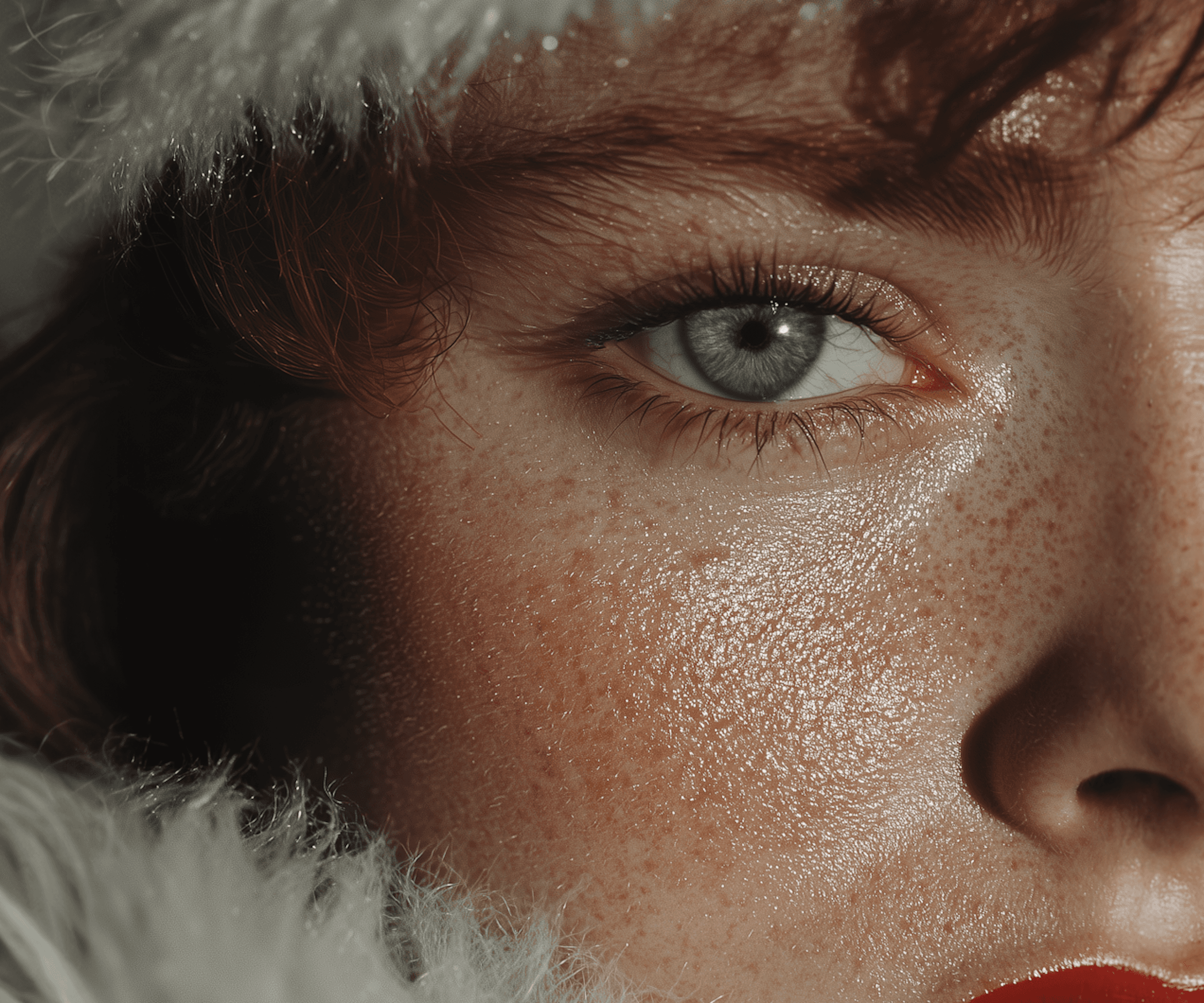 Cinematic close-up of a young woman's face, warm tones — AI generated with JUSR